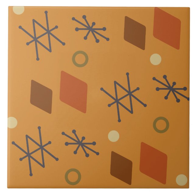 1950s Geometric Abstract Art Burnt Orange Tile (Front)