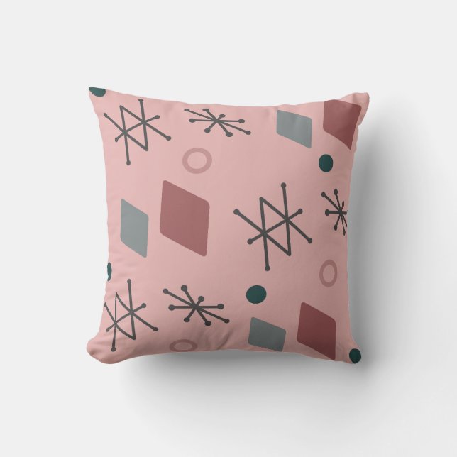 1950s Geometric Abstract Art Pink Grey Cushion (Front)