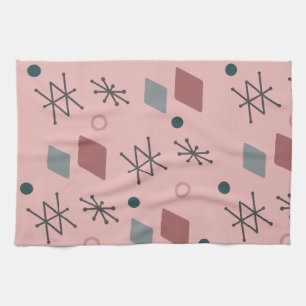 1950s Geometric Abstract Art Pink Grey Tea Towel