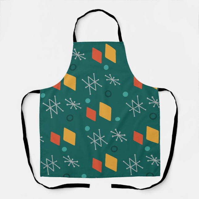 1950s Geometric Abstract Art Teal Apron (Front)