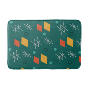 1950s Geometric Abstract Art Teal Bath Mat