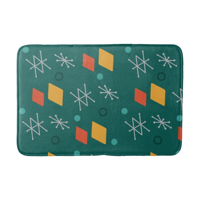 1950s Geometric Abstract Art Teal Bath Mat (Front)