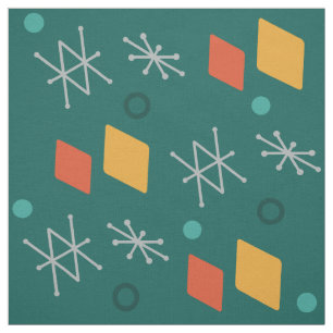 1950s Geometric Abstract Art Teal Fabric