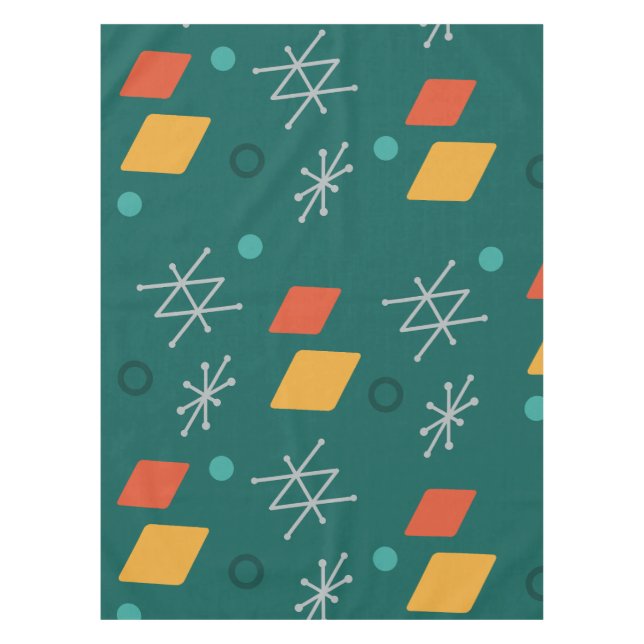 1950s Geometric Abstract Art Teal Tablecloth (Front)