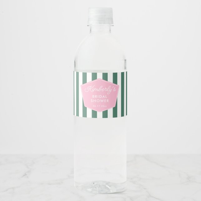 1950s Glamour Pink And Green Wedding Shower Party Water Bottle Label (Front)