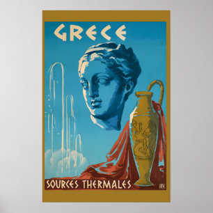 1950s Greece Springs Vintage Style Athens Travel Poster