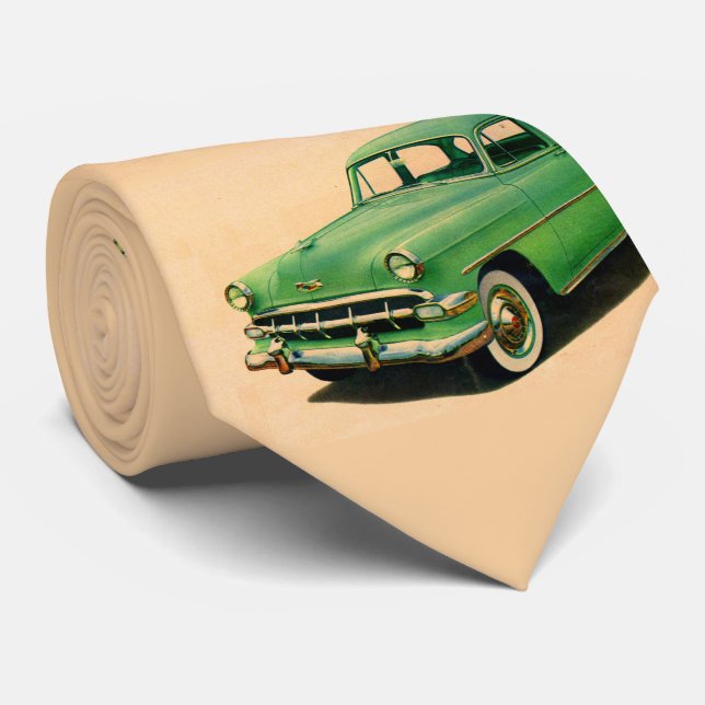 1950s green Chevy print Tie (Rolled)