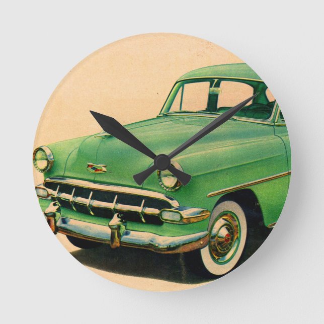 1950s green Chevy Round Clock (Front)