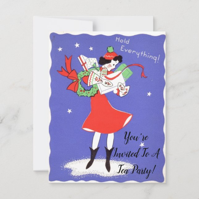 1950s inspired Holiday Tea Party Invitation (Front)