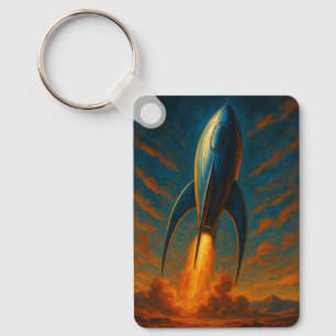 1950s inspired rocket ship  key ring