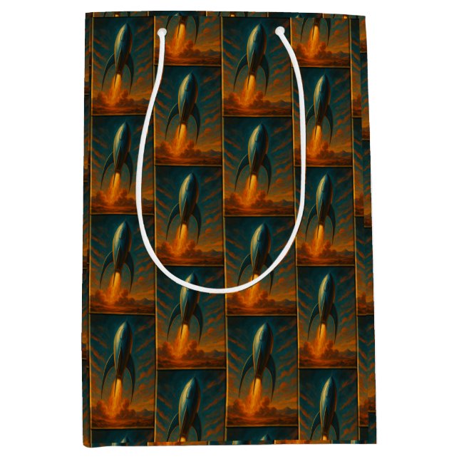 1950s inspired rocket ship  medium gift bag (Front)