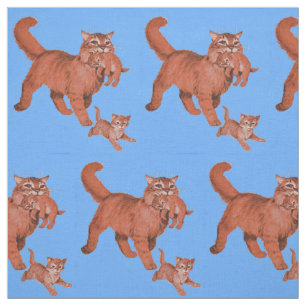 1950s kitty cat mama and little kittens print fabric