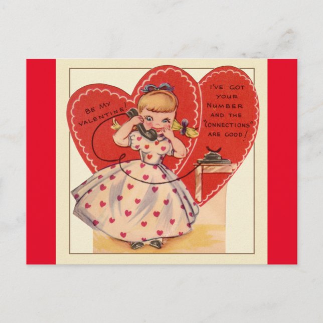 1950s Little Girl on Phone Vintage VAlentine Postcard (Front)
