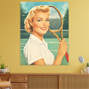 1950s Magazine Illustration Tennis Woman Canvas Print