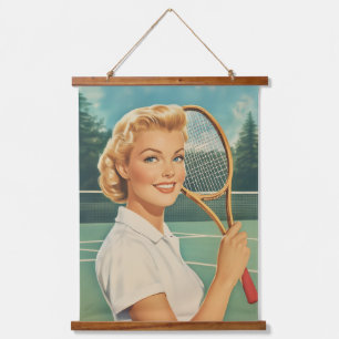 1950s Magazine Illustration Tennis Woman Hanging Tapestry