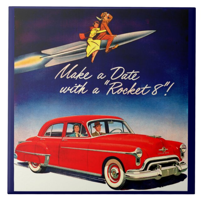 1950s Make a date with Rocket 8 Tile (Front)