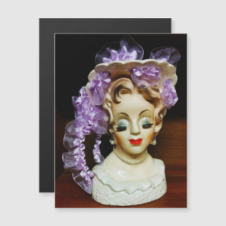 1950s MCM Beauty Hat Purple Ribbons Lady Head Vase