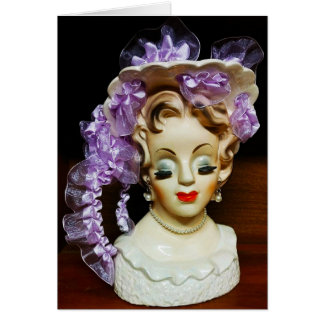 1950s MCM Beauty Hat Purple Ribbons Lady Head Vase