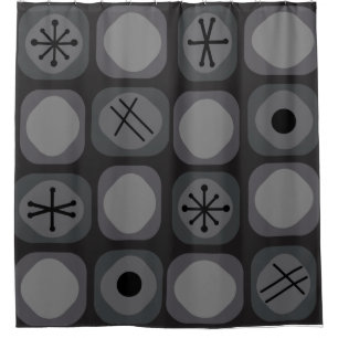 1950s Mod Art Soft Cubes Black Shower Curtain