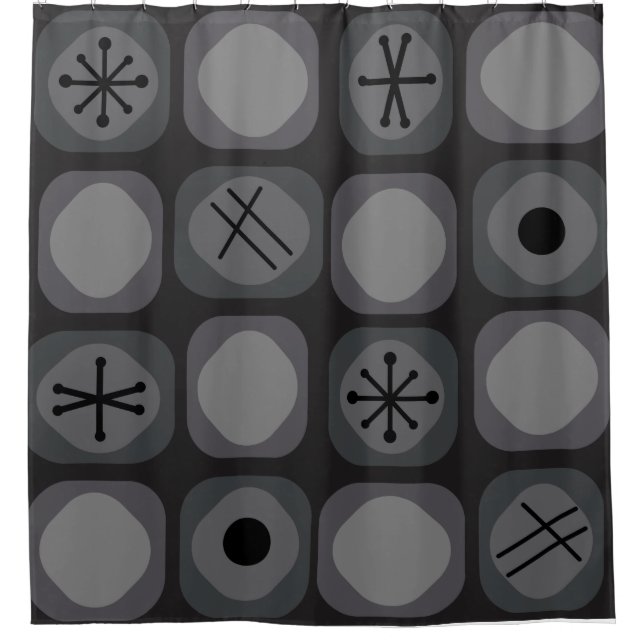 1950s Mod Art Soft Cubes Black Shower Curtain (Front)