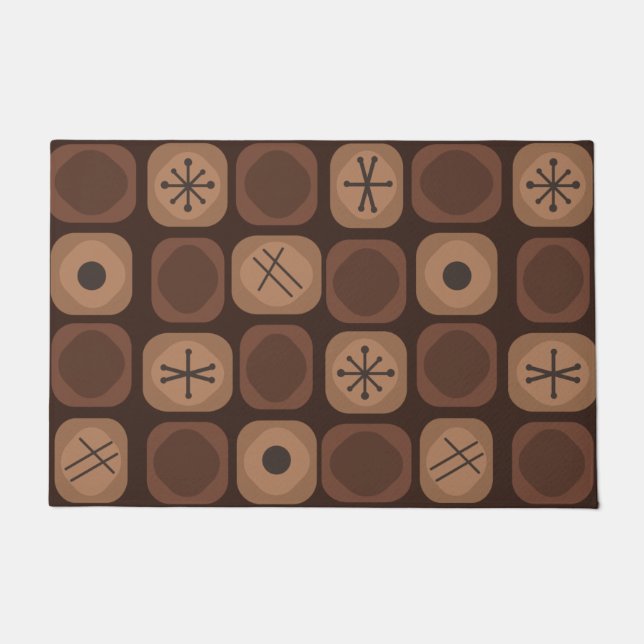 1950s Mod Art Soft Cubes Brown Doormat (Front)