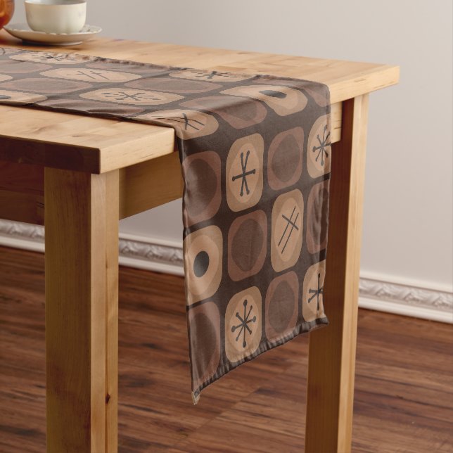 1950s Mod Art Soft Cubes Brown Short Table Runner (In Situ)