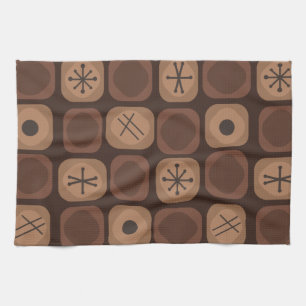 1950s Mod Art Soft Cubes Brown Tea Towel