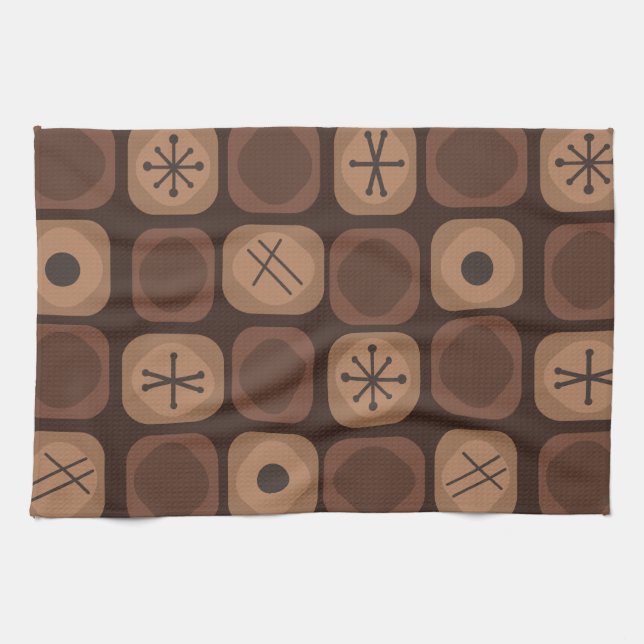 1950s Mod Art Soft Cubes Brown Tea Towel (Horizontal)