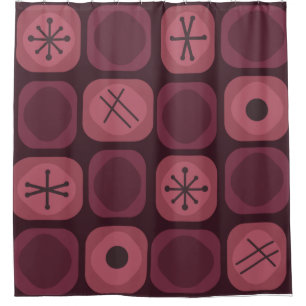 1950s Mod Art Soft Cubes Burgundy Shower Curtain