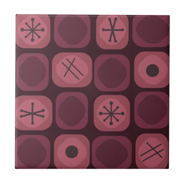 1950s Mod Art Soft Cubes Burgundy Tile (Front)