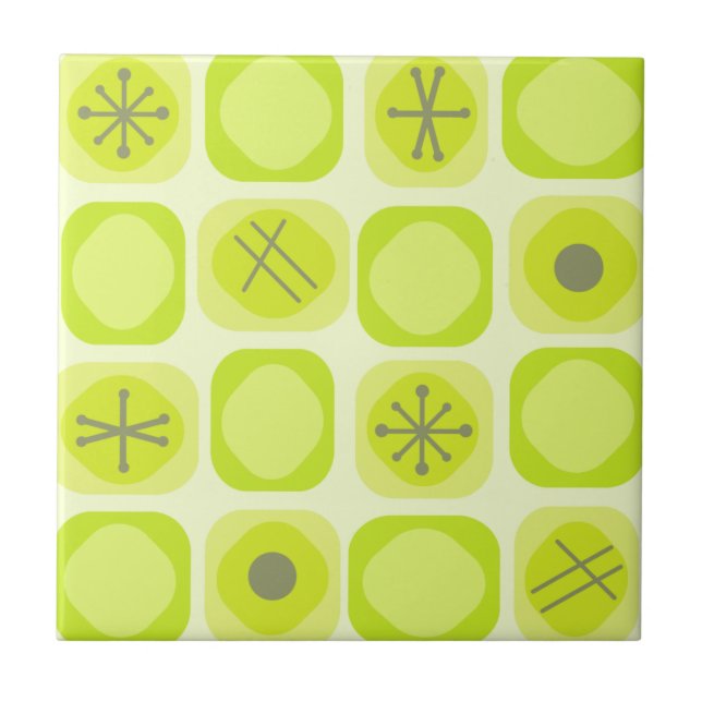 1950s Mod Art Soft Cubes Chartreuse Tile (Front)