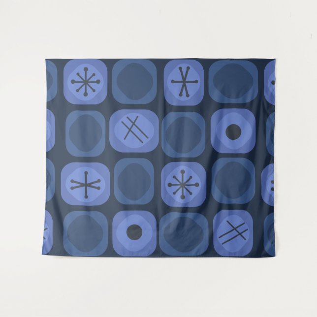 1950s Mod Art Soft Cubes Navy Blue Tapestry (Front (Horizontal))