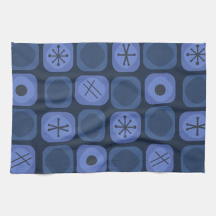 1950s Mod Art Soft Cubes Navy Blue Tea Towel