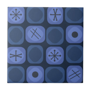 1950s Mod Art Soft Cubes Navy Blue Tile