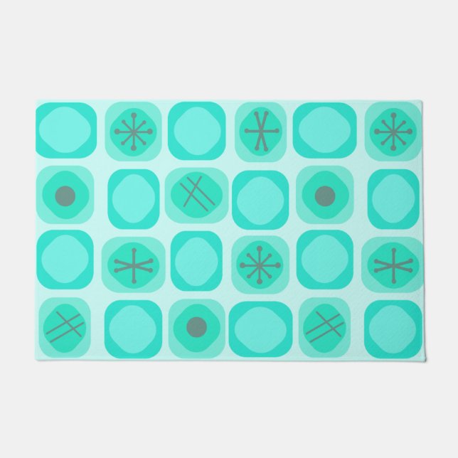 1950s Mod Art Soft Cubes Turquoise Doormat (Front)