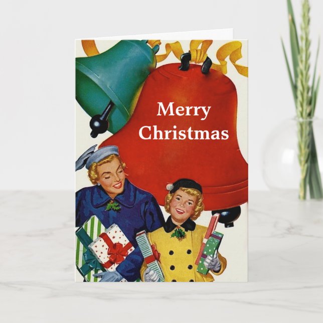 1950s Mum and Daughter Xmas Shopping Holiday Card (Front)