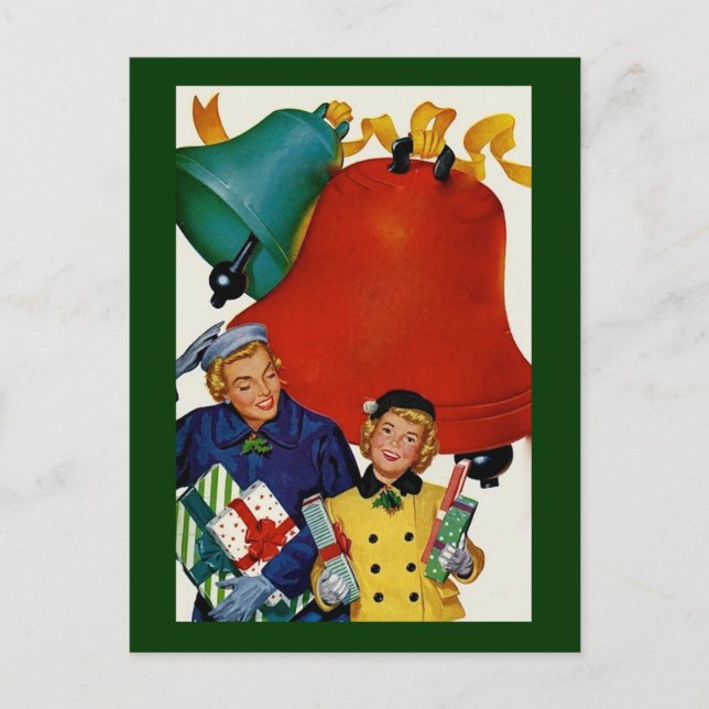 1950s Mum and Daughter Xmas Shopping Holiday Postcard (Front)