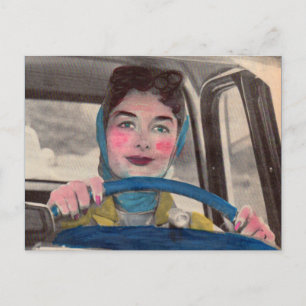 1950s Mum at the wheel Postcard