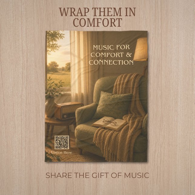 1950s Music for Comfort & Connection Fleece Blanket (Cozy music therapy blanket with playlist QR code. Meaningful caregiver, senior, and wellness gift.)