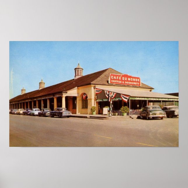 1950's New Orleans view of Café du Monde Poster (Front)