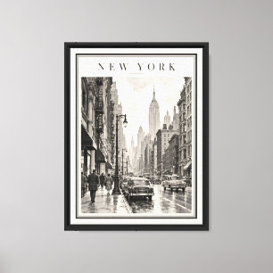 1950s New York City Vintage Black and White Framed Canvas Print