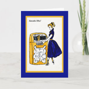 1950's Note Card with Jukebox & Pony Tail Girl