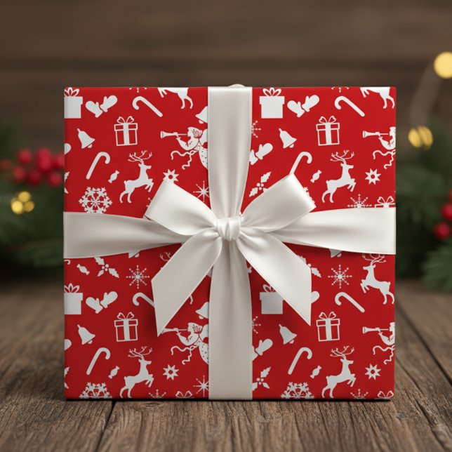 1950s Novelty Red And White Classic Christmas Wrapping Paper (1950s Novelty Red And White Classic Christmas Wrapping Paper)