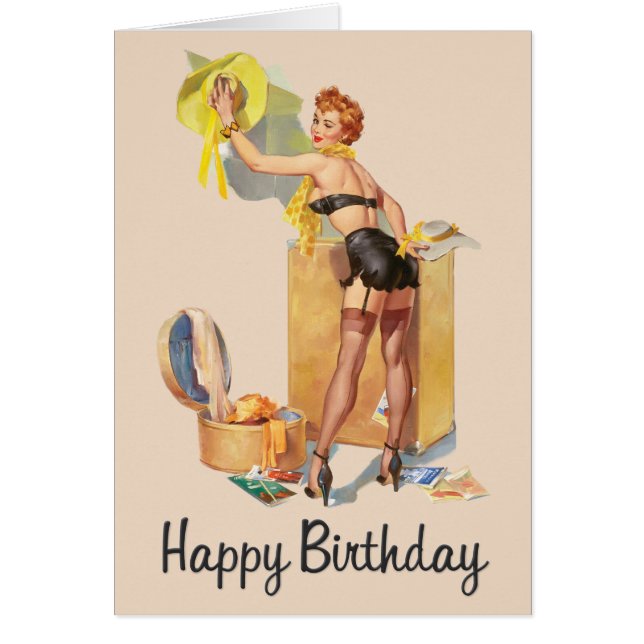 1950s Pin-Up Girl Senior Citizen Birthday Card (Front)