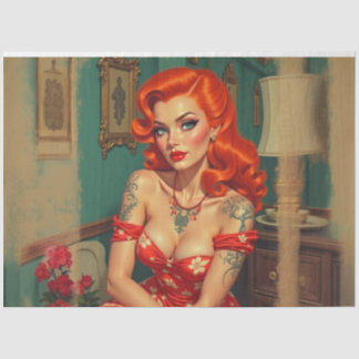 1950s Pinup with Red Hair Decoupage  Tissue Paper