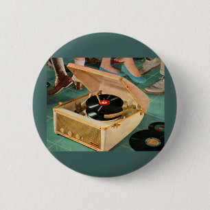 1950s portable record player ad 6 cm round badge