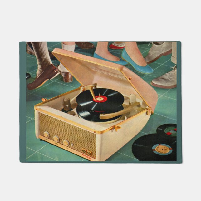 1950s portable record player ad doormat (Front)