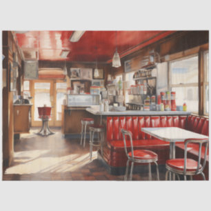 1950s Retro American Diner Watercolor Tissue Paper
