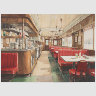 1950s Retro American Diner Watercolor Tissue Paper