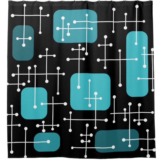 1950s Retro Art Crosshairs Black Teal Shower Curtain (Front)
